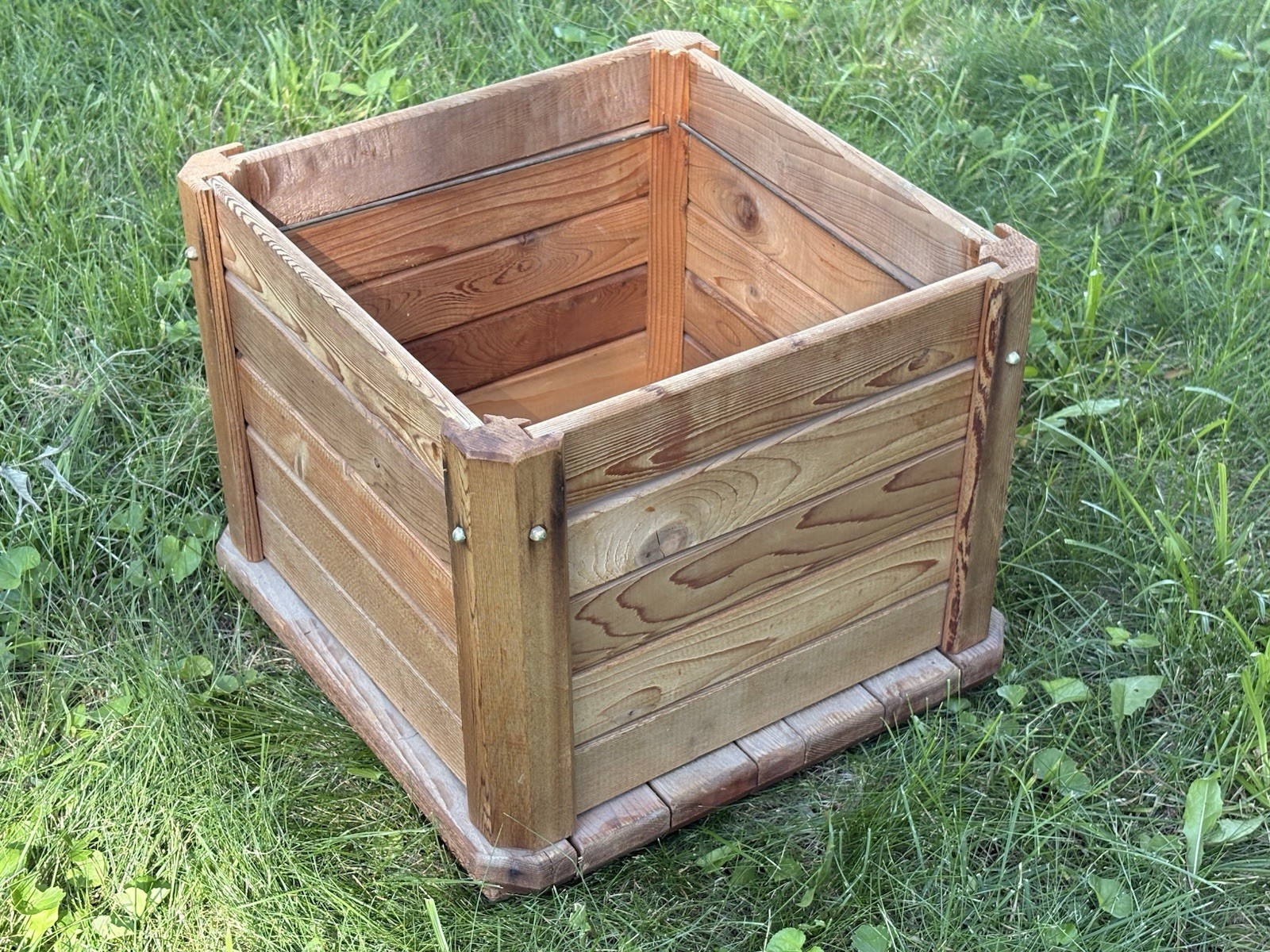 Rustic Slatted Pine Wood Storage Bin Planter Box Farmhouse 14×14 Inch Square Vtg