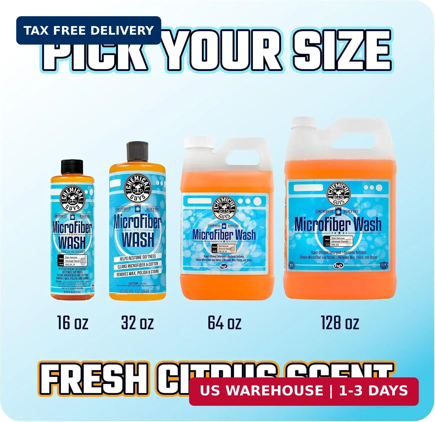 Chemical Guys Microfiber Wash & Towel Detergent, Deep Cleans, 16 oz | Concentrat