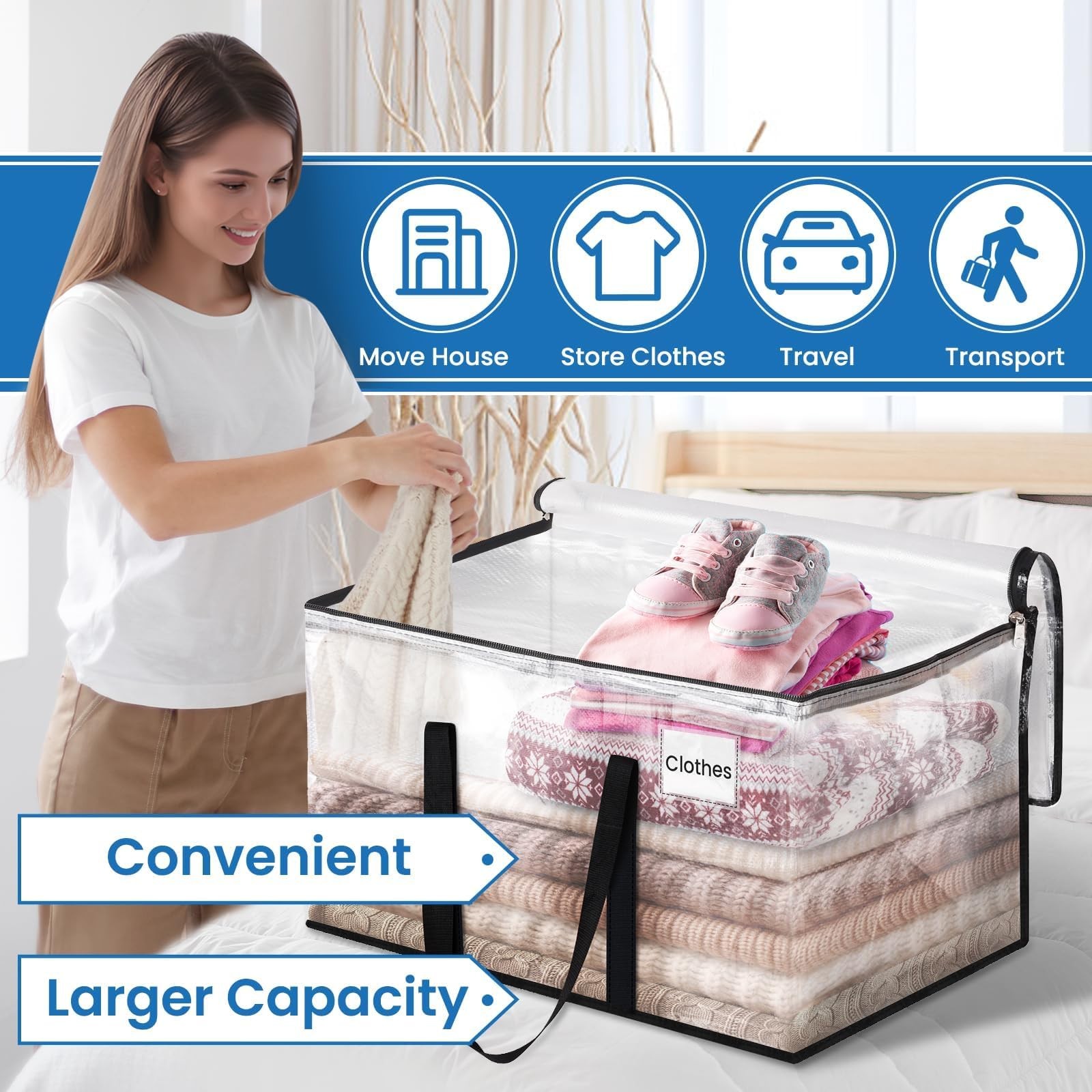 RoomHacks Moving Bags, Heavy Duty Large Storage 88L, 88L- 6Packs, Clear