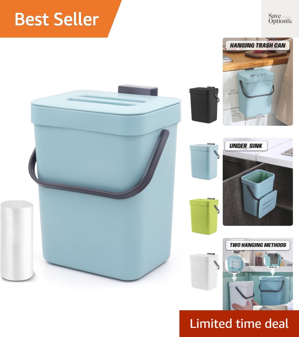 1.3 Gal Hanging Small Trash Can with Lid, Garbage Can 5L/Blue | Food Waste Bi…