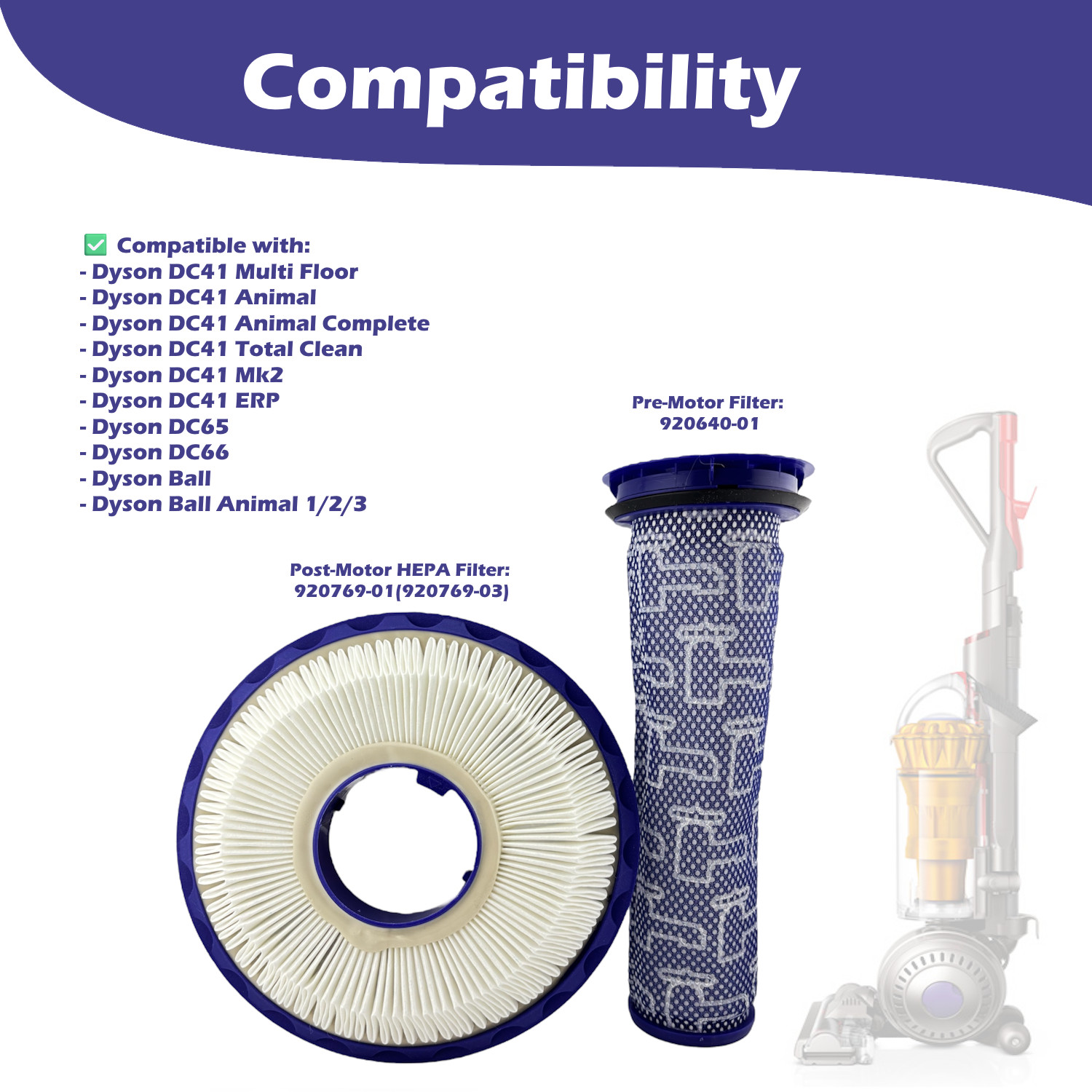 Replacement Set HEPA Pre + Post Filter For Dyson DC41 DC65 DC66 Ball Animal 2 3