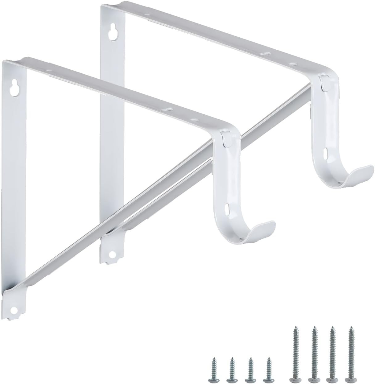 Elegant White Wall-Mounted Brackets for Shelves and Rods – 2 Pack, 11×9.5 in