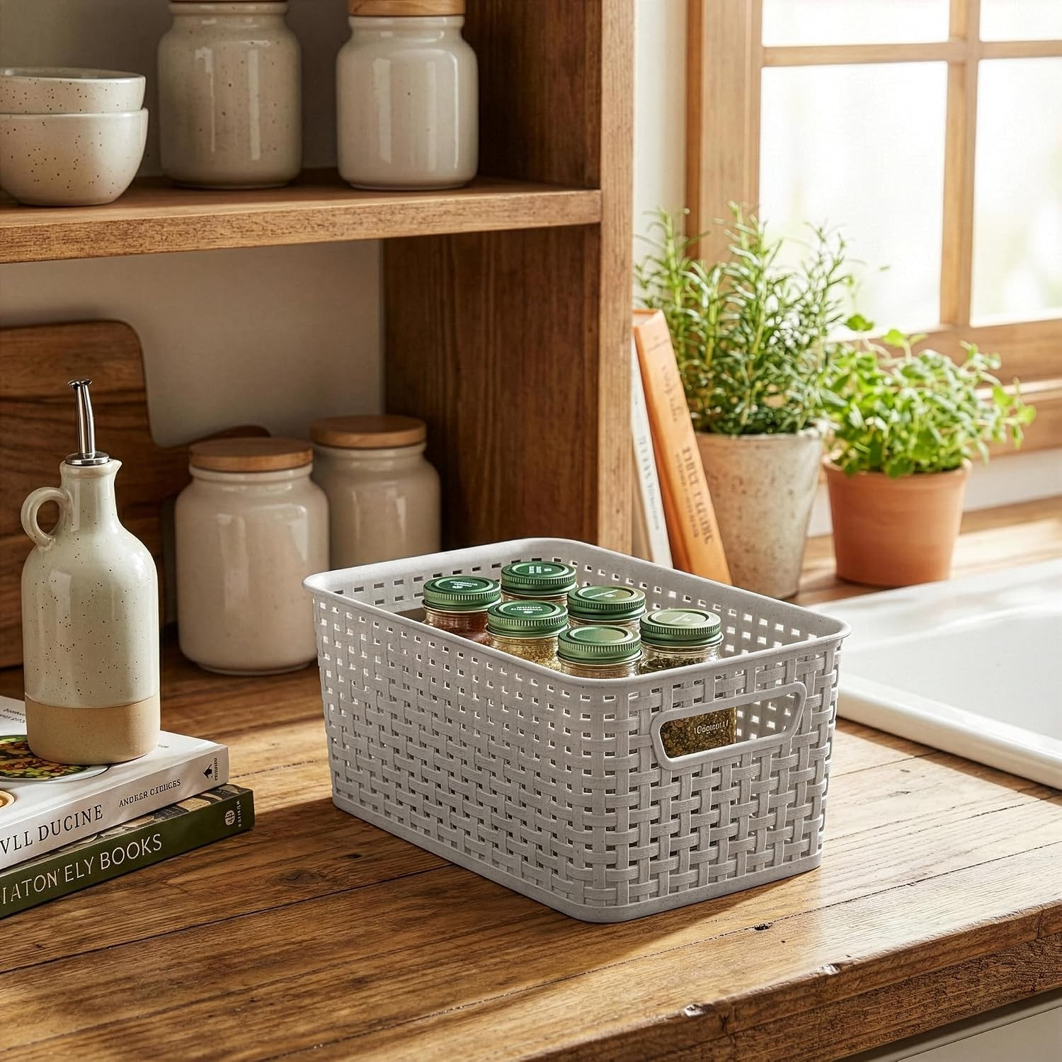 | Plastic Storage Baskets, 5.5 Liter – 3 Pack, Natural Grey | the WOVEN COLLECTI