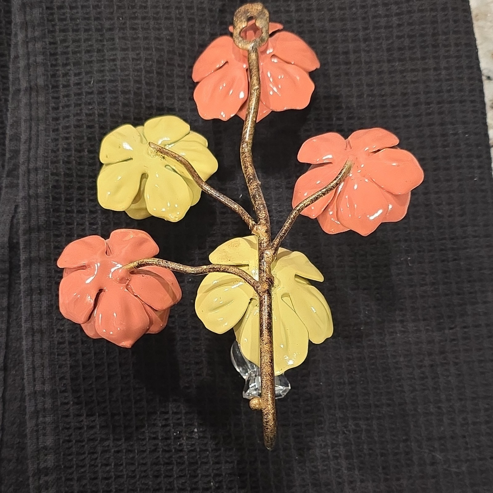 Floral Branch Decorative Wall Hook Art Nouveau Metal Yellow Pink Gold Glossy
