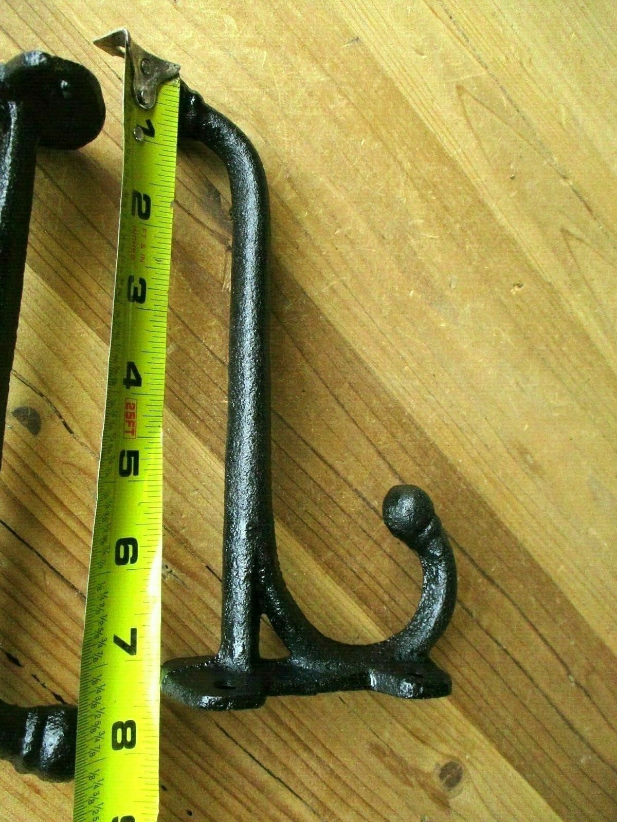 4 LARGE HARNESS HOOKS RACK COAT HAT WALL CAST IRON BARN BLACK 7 1/2″ LONG STURDY