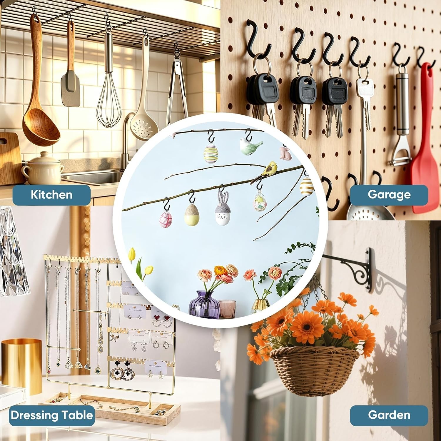 100PCS 1 Inch S Hooks, Mini Stainless Steel Black S Hooks for Hanging Plants, DI