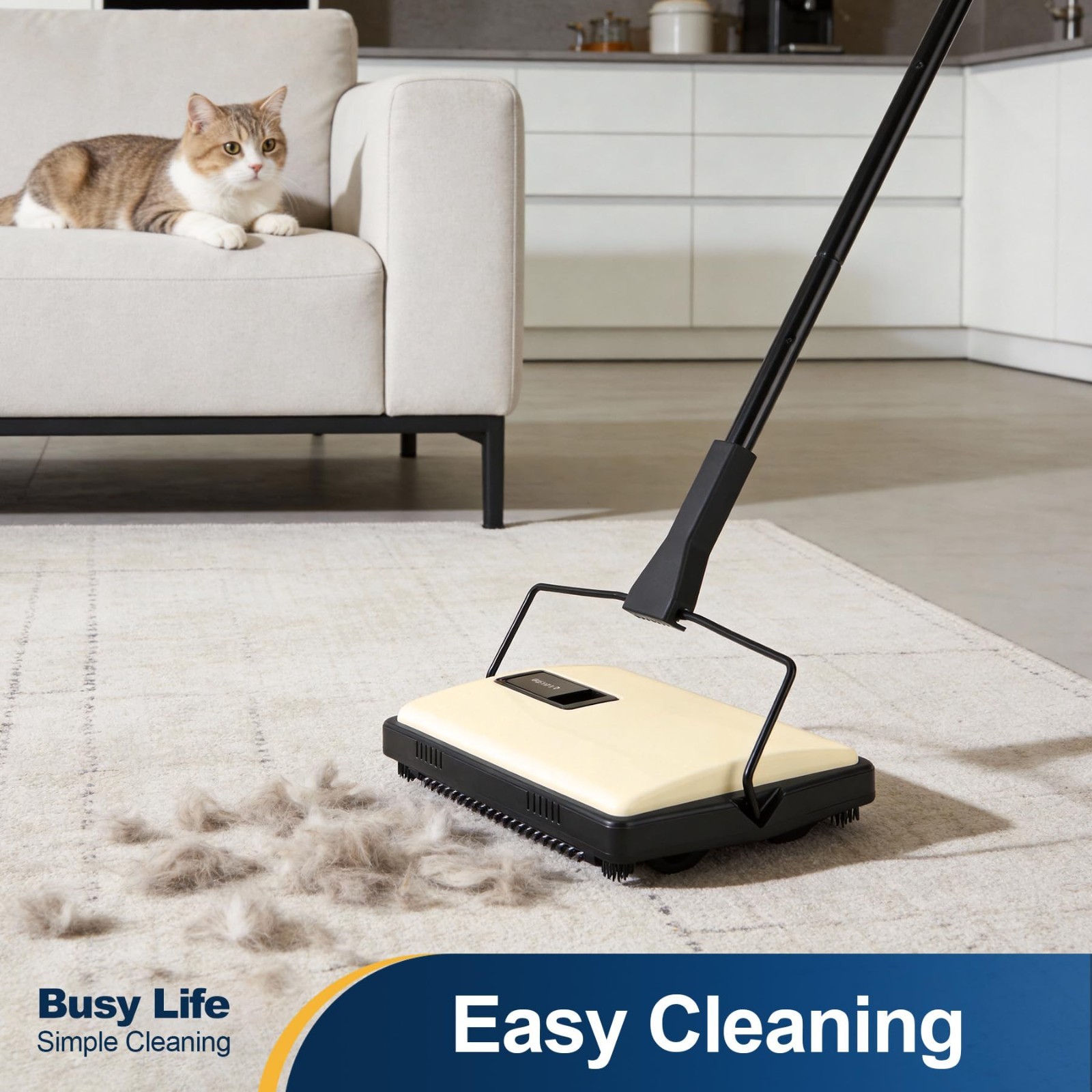 Lightweight Manual Carpet Sweeper – Non-Electric Hand Push Cleaner for Rugs, Pet
