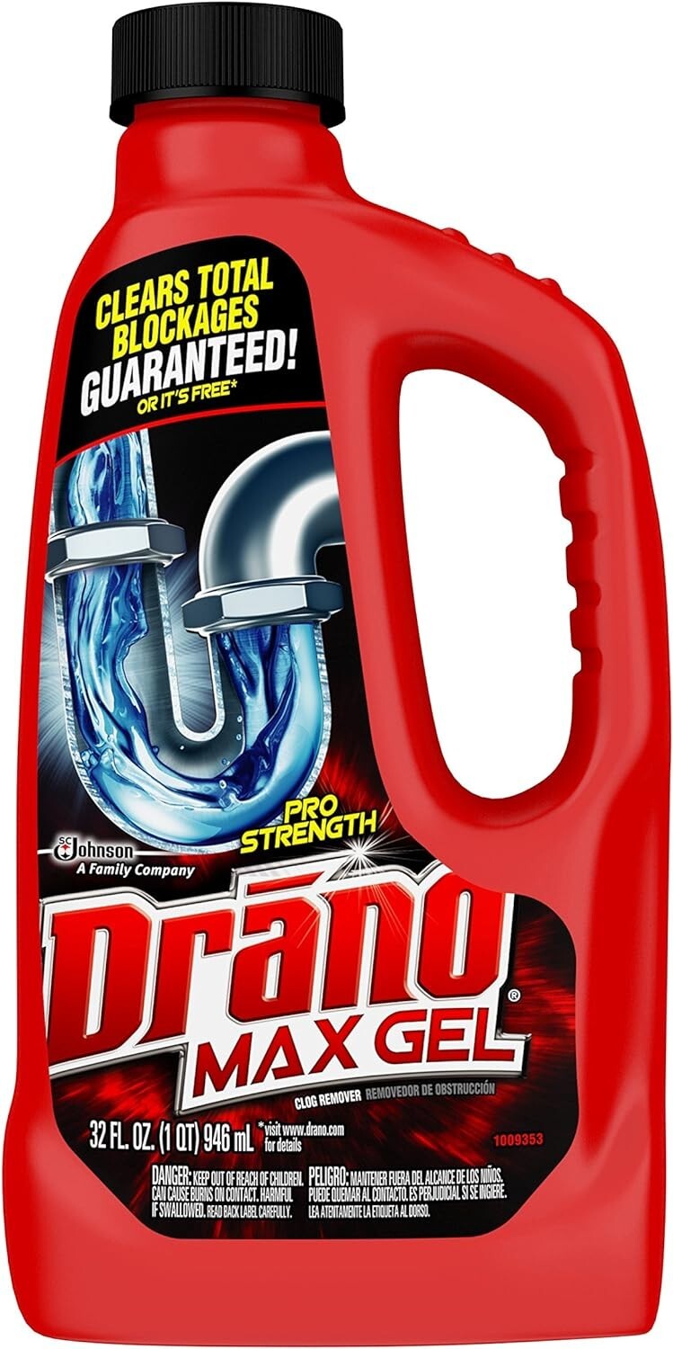 Drano Max Gel Drain Clog Remover, 32 oz – Unclogs Showers and Sinks.