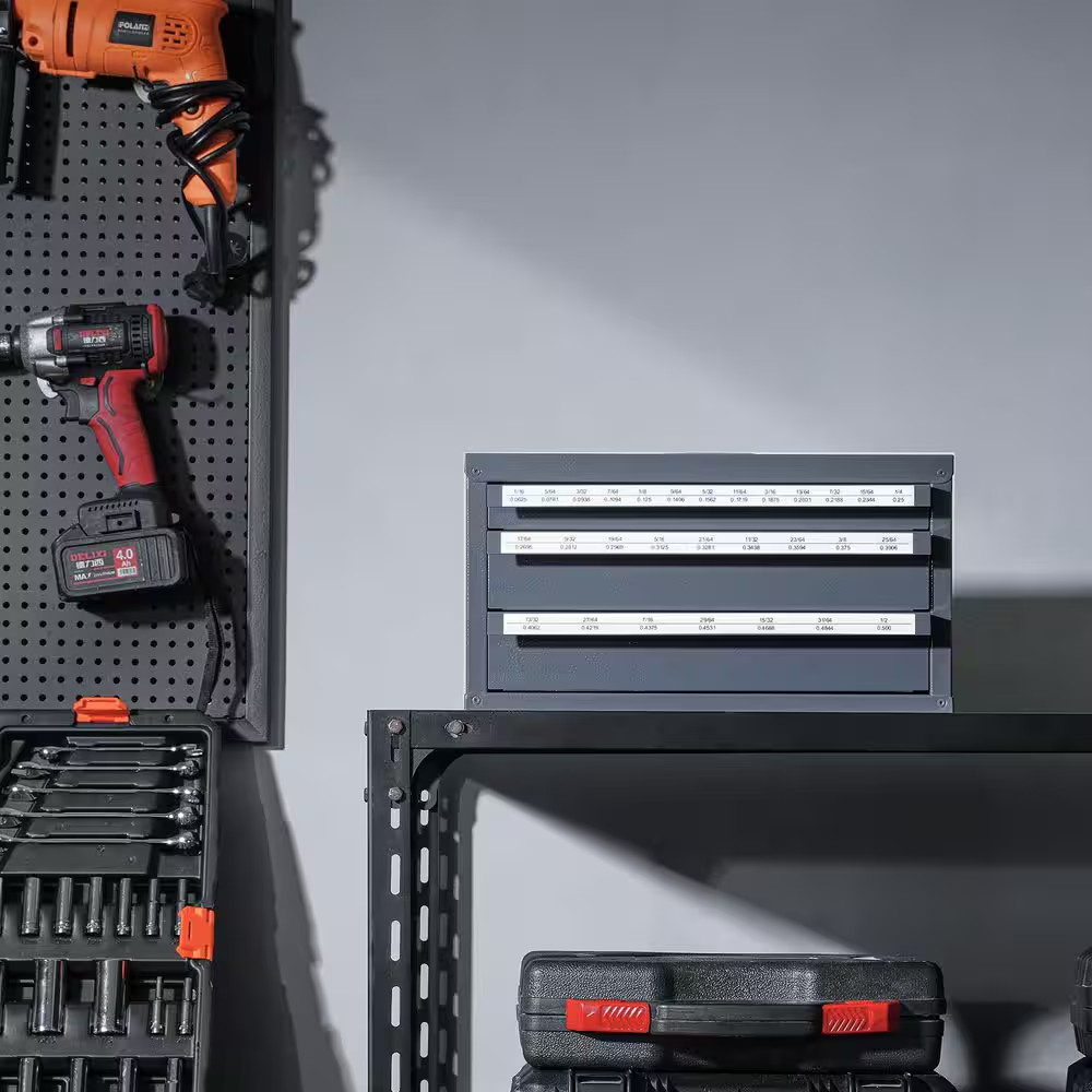 17.46 In. Drill Bit Dispenser Cabinet, 14.76 In. Tool Storage Bin 7.87 In. W 3-D
