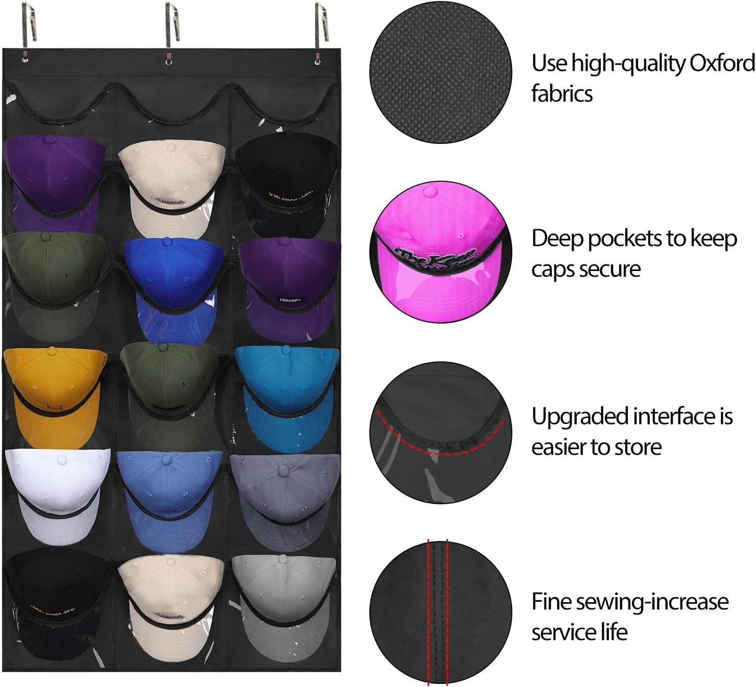 Stylish Baseball Cap Display Rack with 18 Pockets – Wall-Mount for Easy Access