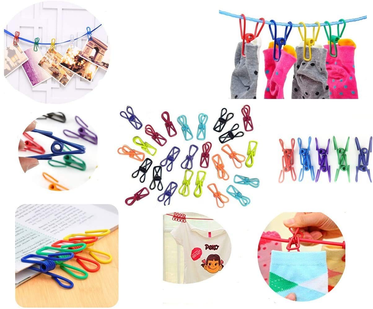 Multi-Purpose Clothesline Utility Clips, Assorted Colors PVC Coated [Mixed]