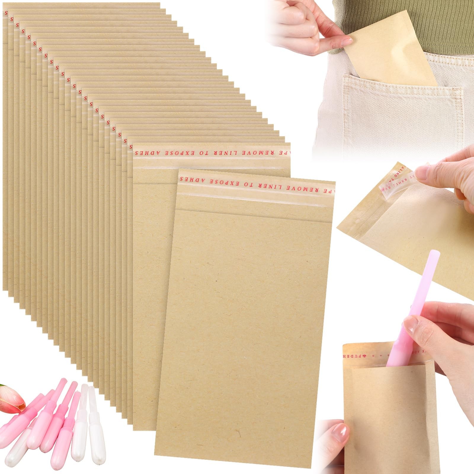 Saypacck 100 Pcs Self Adhesive Kraft Paper Tampons 6 x 3.15 inches, brown