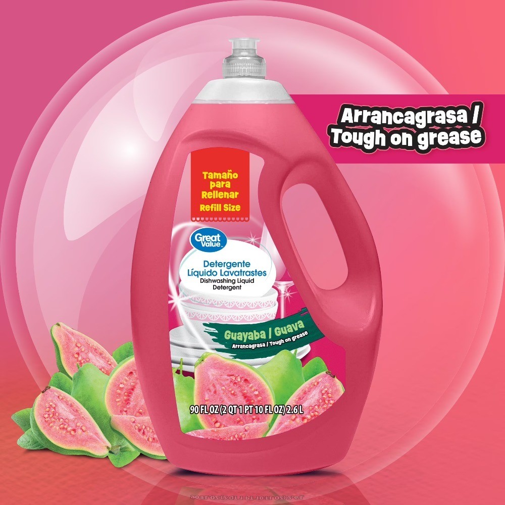 Guava Scented Dishwashing Liquid Detergent 90 fl oz Large Size for Kitchen