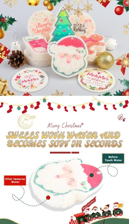 12 PACK Natural Fiber Christmas Decorations Dishwashing Sponge