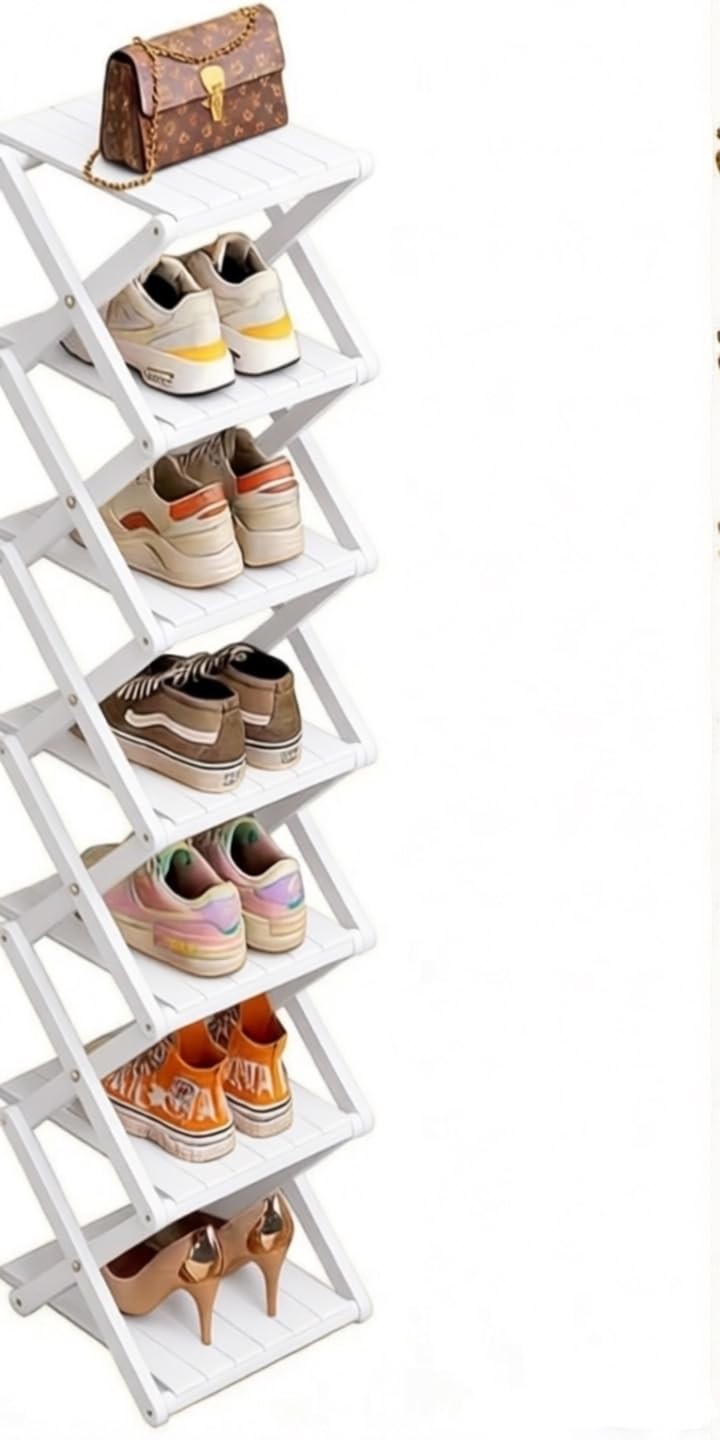 Bamboo Shoe Rack – No Assembly Required, Tall Narrow Foldable Shoe Organizer,…