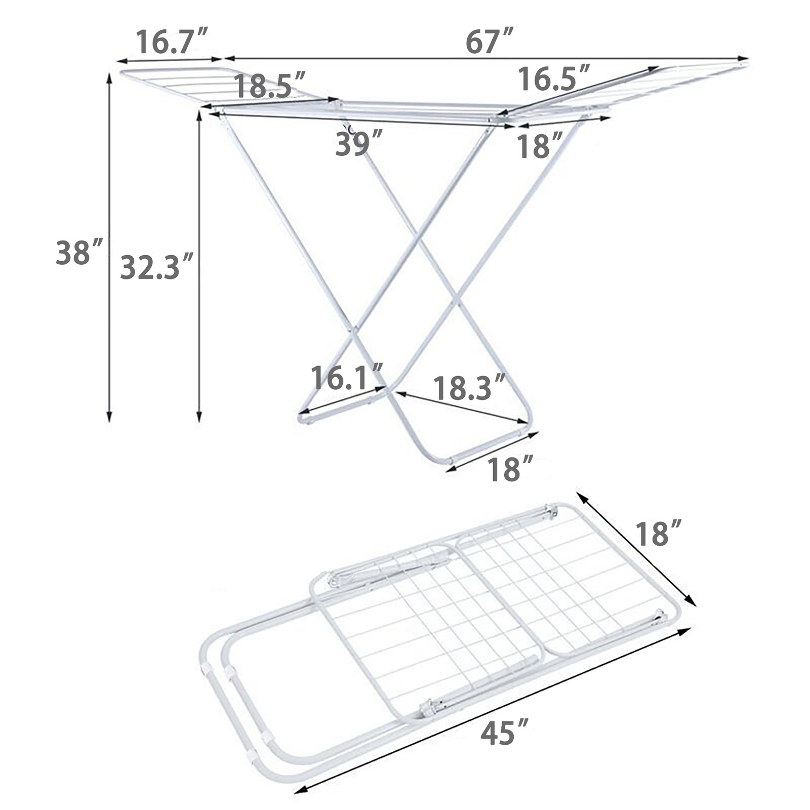 Laundry Drying Rack with Gullwings White Metal Air Dry Folding Stand