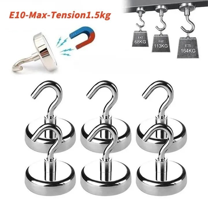 10 Pack 75lbs Strong Magnetic Hook Hanger Refrigerator N52 Neodymium Clamping US