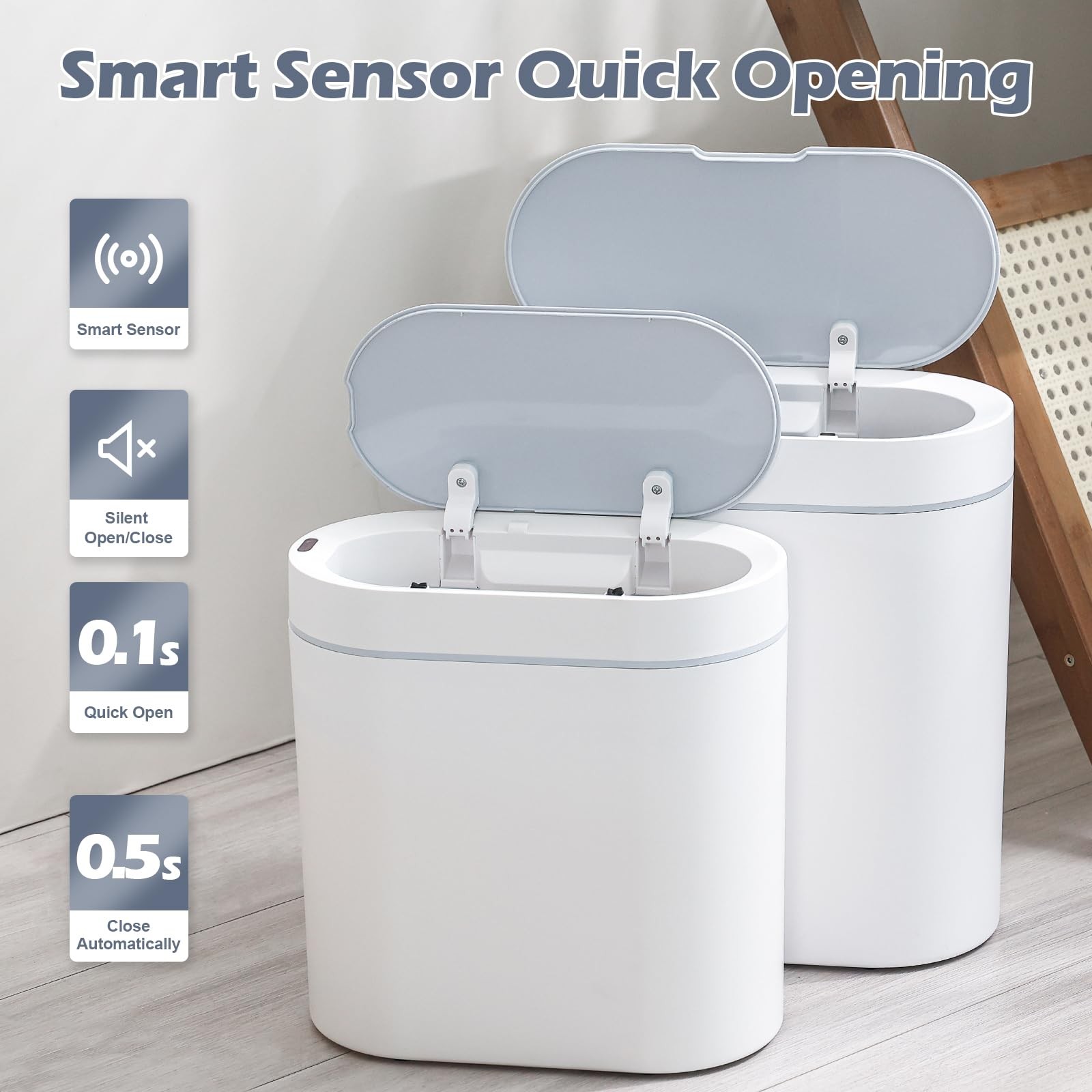 ELPHECO 2 Pack Bathroom Motion Sensor Trash can 2.5 2 + Gallon, White