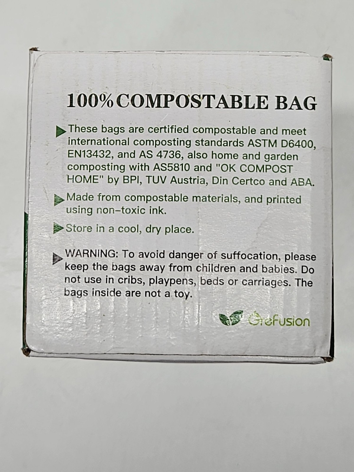 GreFusion 100% Compostable Bags 8 Gallon Eco Friendly Trash Liners Box