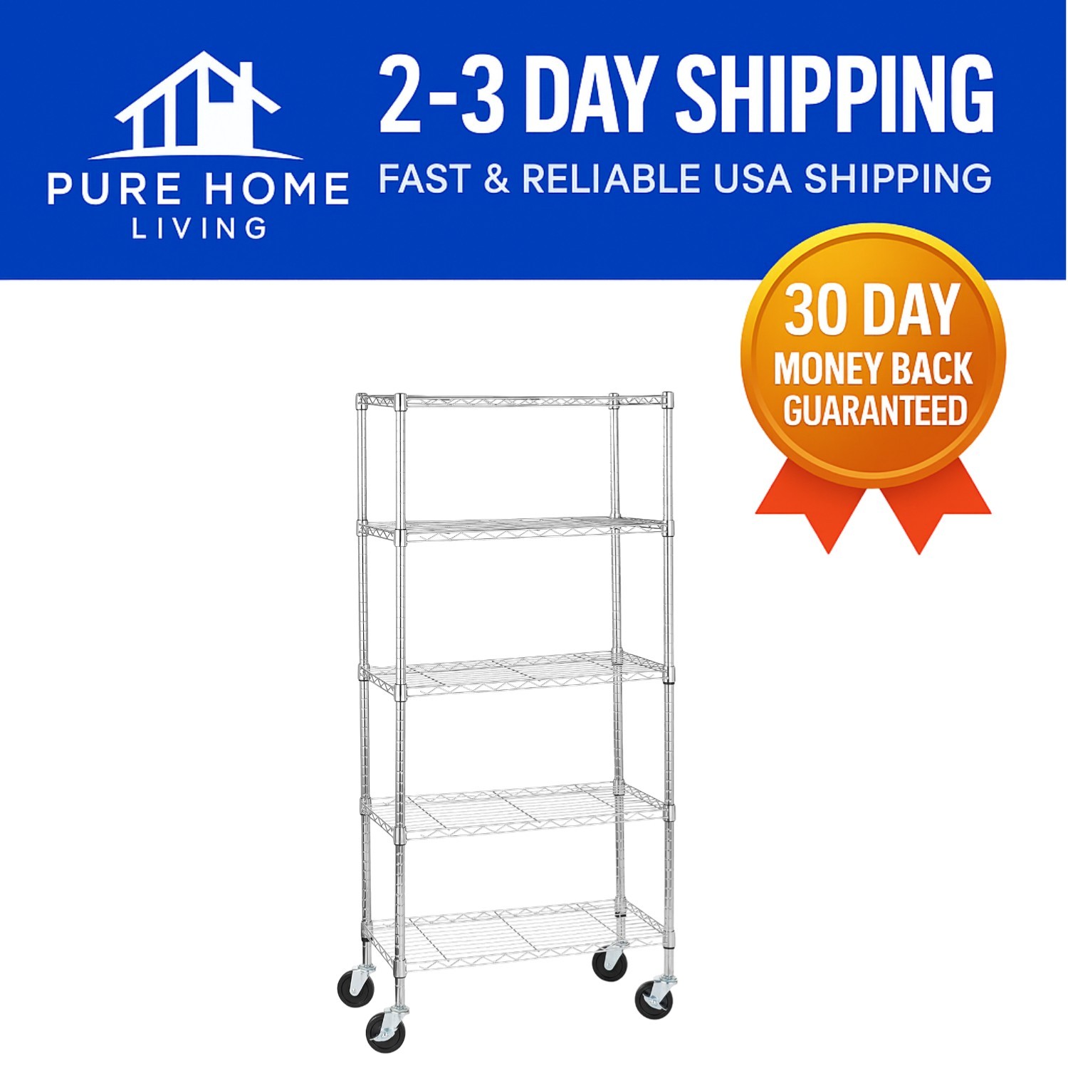 Durable 5-Shelf Heavy-Duty Shelving Unit with Easy-Glide Casters – 30″ L x 14″ W