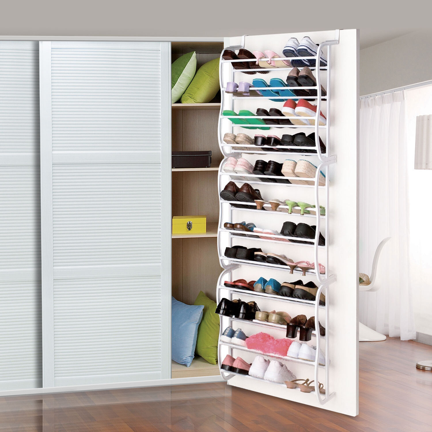 Over-The-Door Shoe Organizer Rack for 36 Pair Hanging Closets Wall Storage Stand