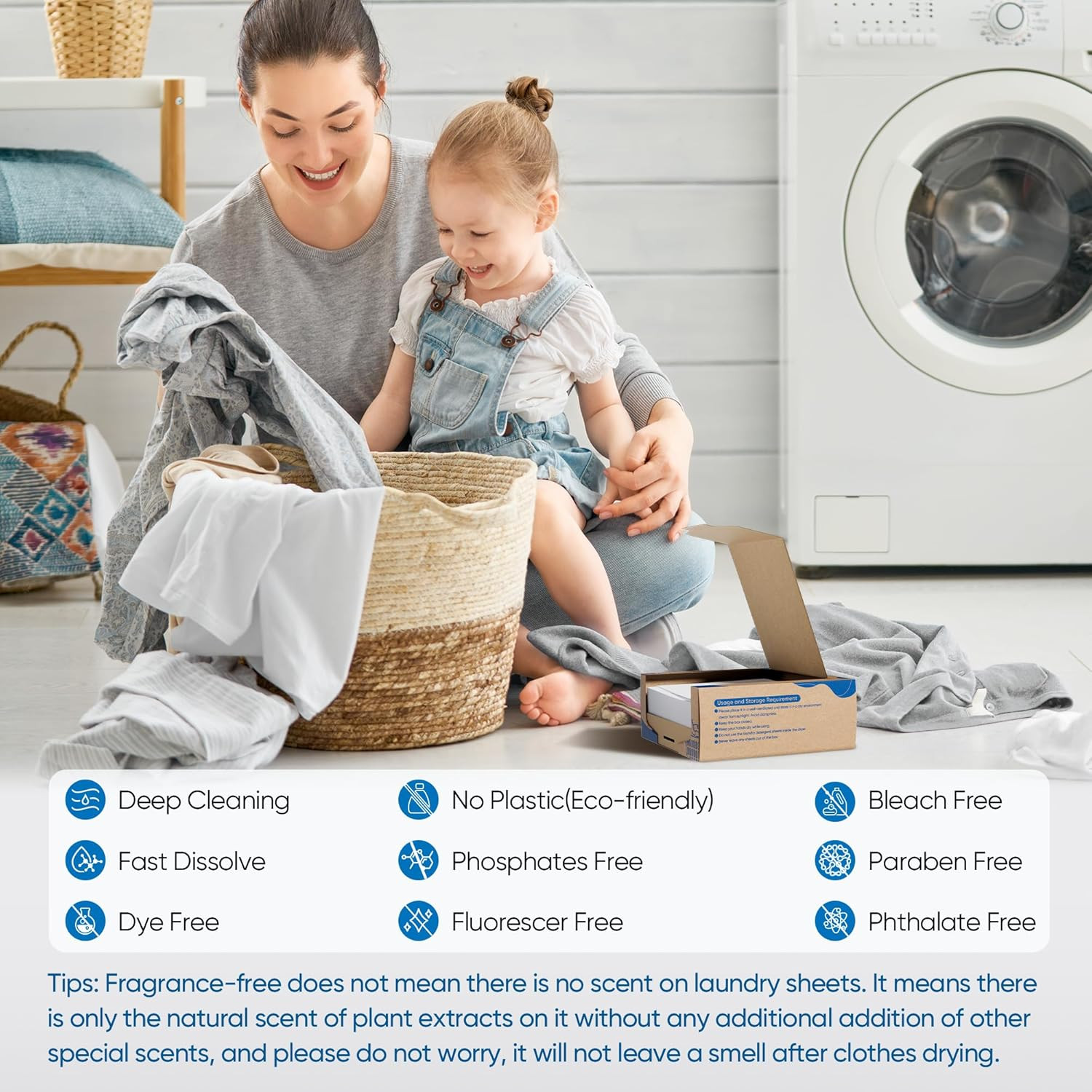 Eco-Friendly Fragrance-Free Laundry Detergent Sheets for 300 Loads