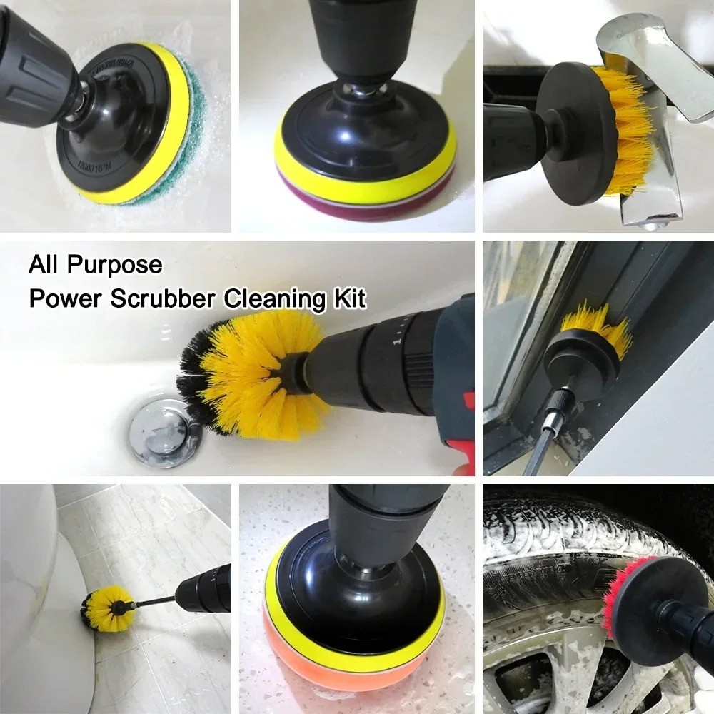 Drill Brush Attachment Set Power Scrubber Cleaning Kit Bathroom Tile Grout Clean