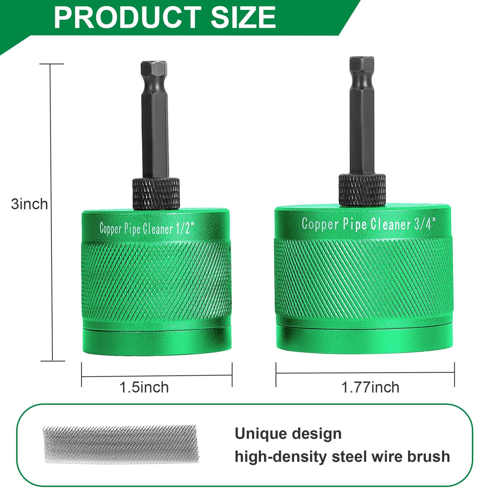 1/2 Inch & 3/4 Inch Metal Copper Pipe Cleaner Brush for Plumbers Cleaning Rusts