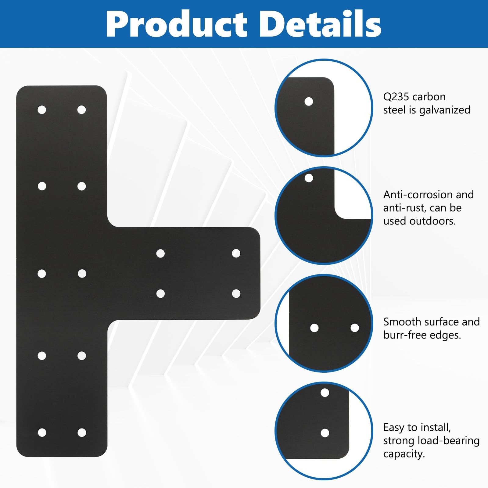 4 PCS 12×8 Inch T Post Timber Brackets Post To Beam Connector For 6×6 Steel