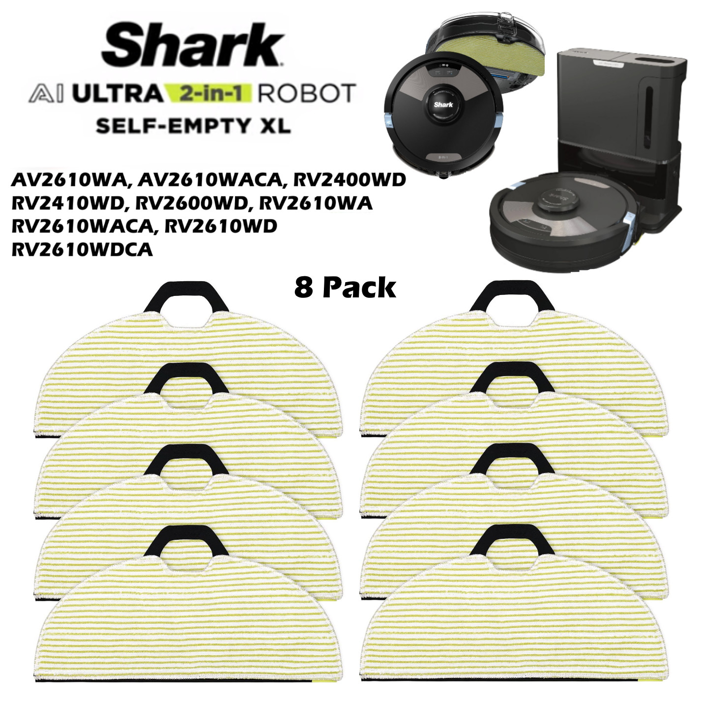 8x Replacement Mopping Mop Pads for Shark AV2610WA AV2610WACA RV2400WD RV2410WD