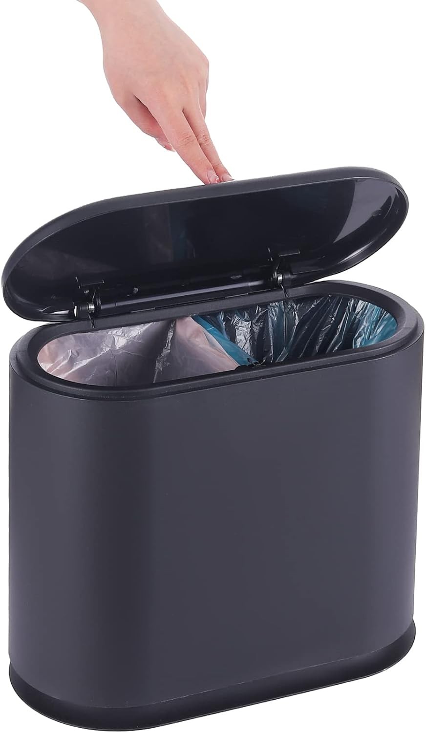 Slim Plastic Bathroom Trash Can With Lid,12L / 2.7 Gallon Pet & Dog Proof
