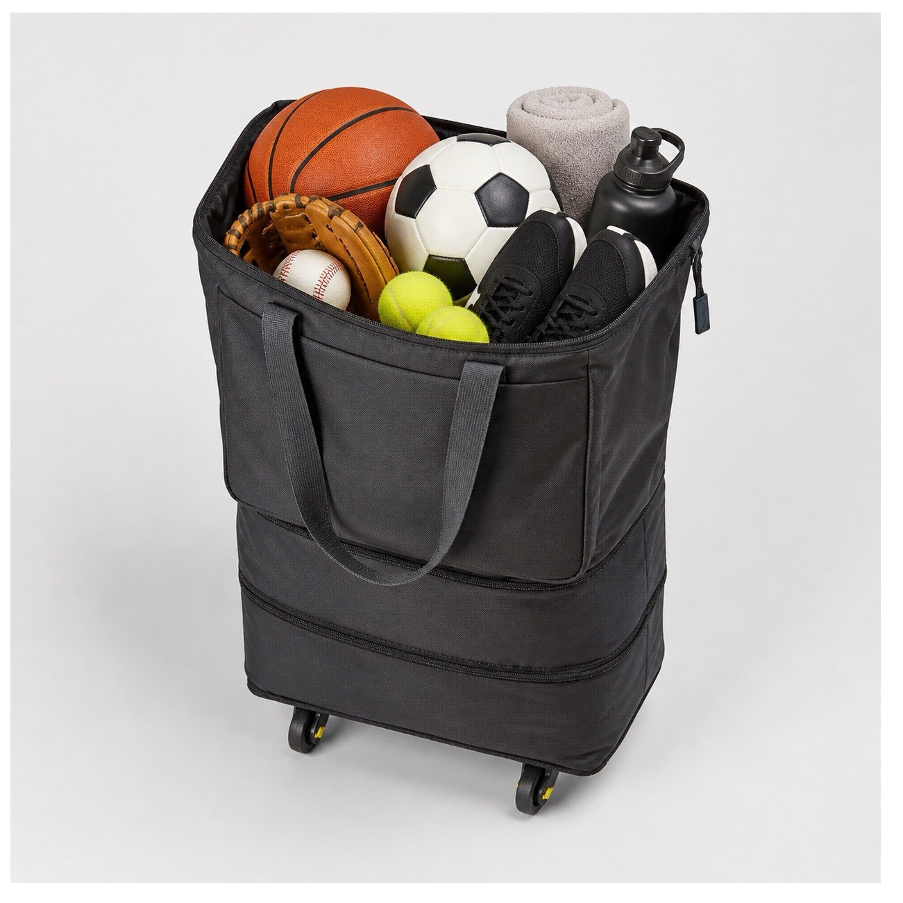Collapsible Rolling Storage Bag Gray Black Wheels New 22×16.5