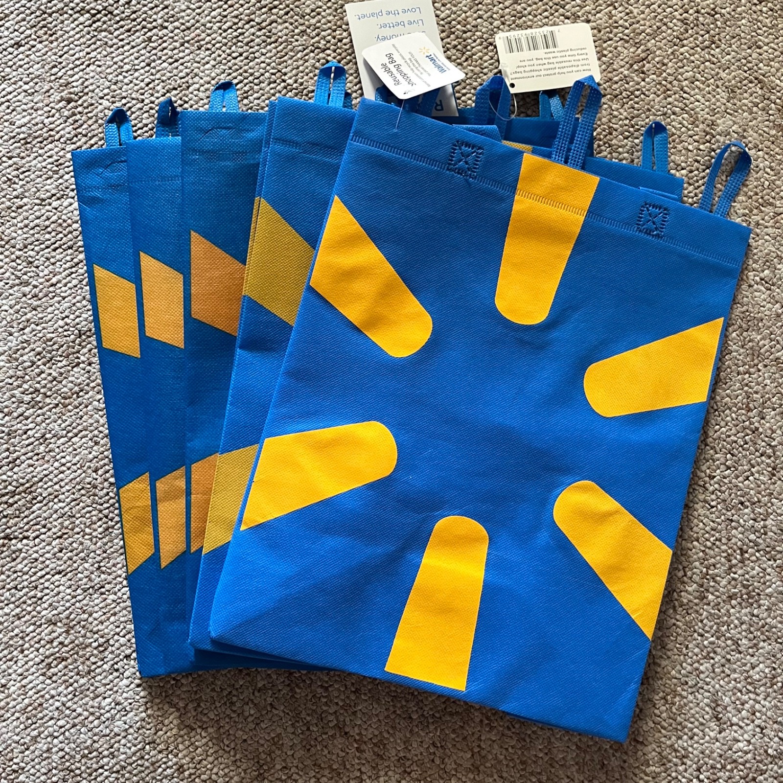 5 Pieces Walmart Reusable Shopping Bag Recycle Groceries Bag Blue