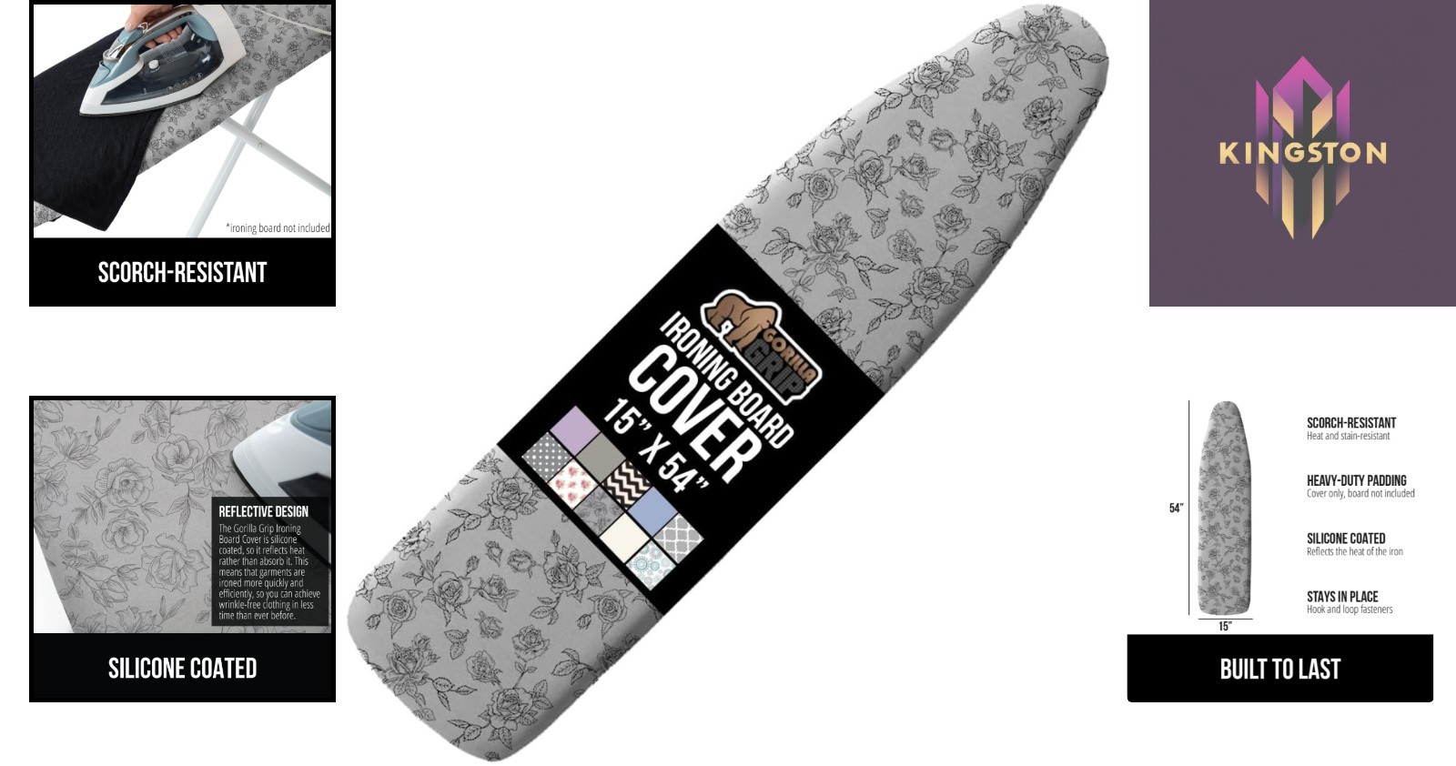 Scorch Resistant Ironing Board Cover with Strong Bungee Elastic – Floral