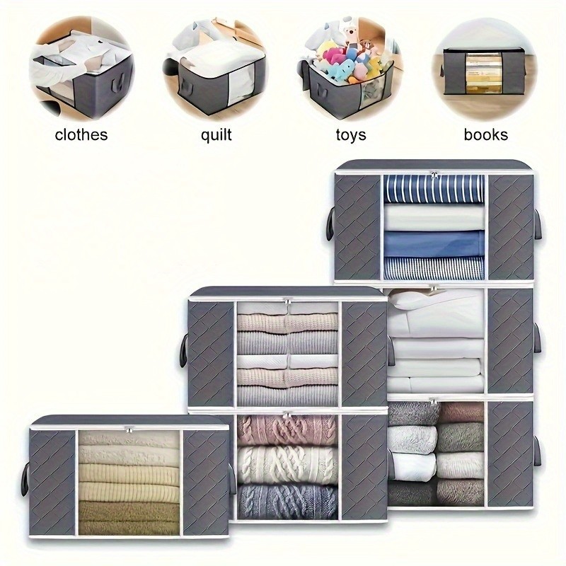 4Pcs 90L Fabric Storage Bins Clear Window Collapsible Organizer Box for Closet