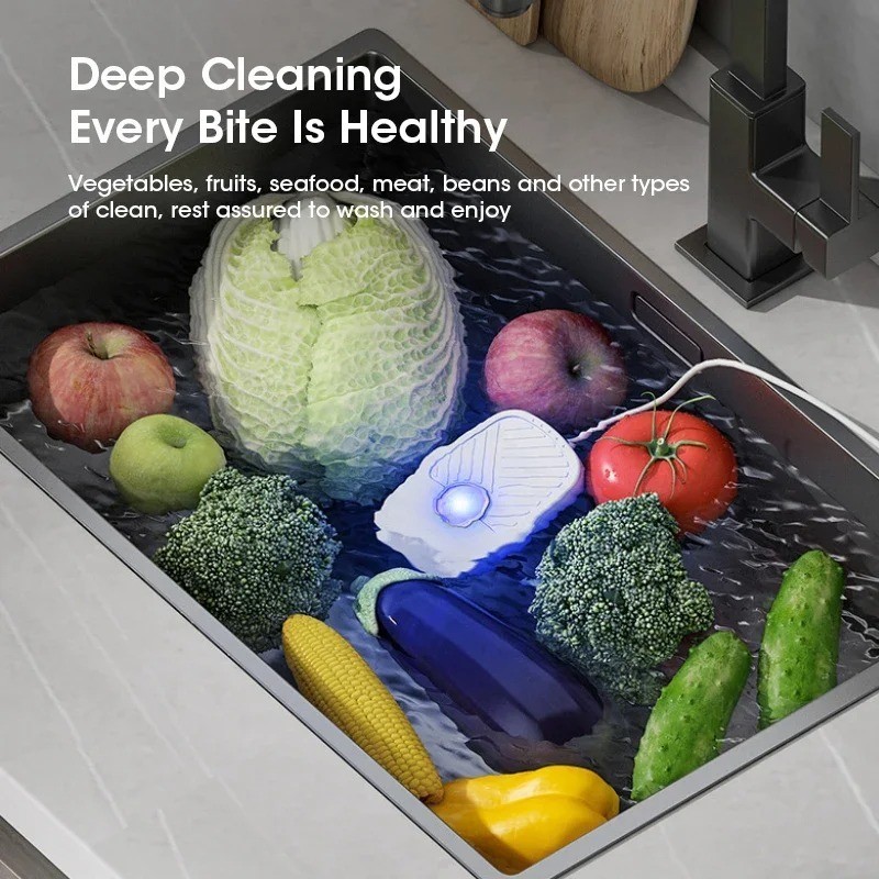Portable Ultrasonic Fruit Vegetable Cleaner IPX7 Waterproof USB Food Washer