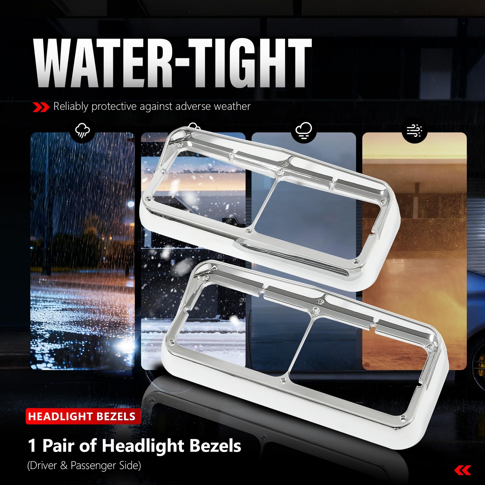 Pair Headlight Bezel w/Visor Compatible with Kenworth T400 T600 T800 W900B W9…