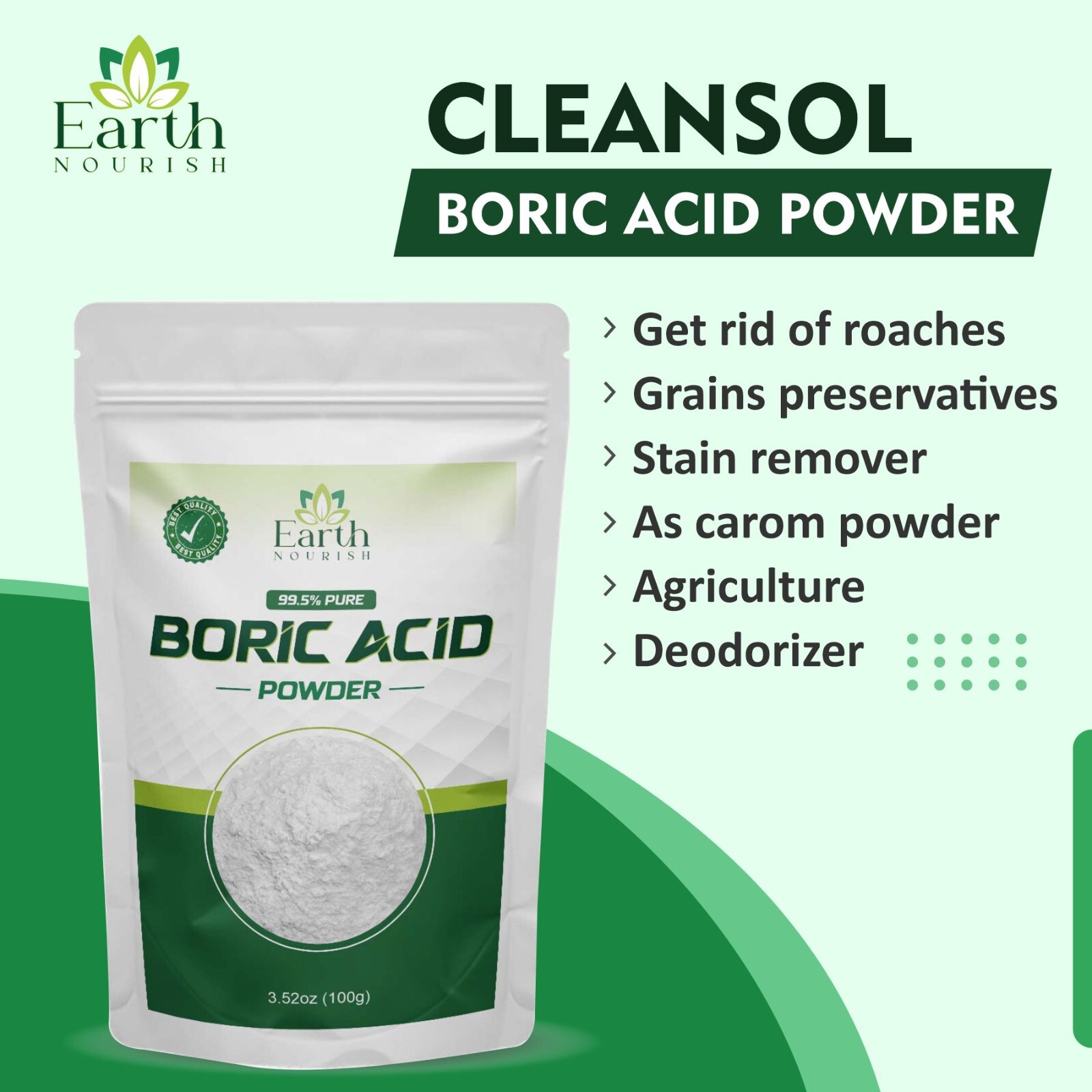 Earth Nourish Boric Fine Powder – 3.52 Oz / 100g Pack of 1 – Pack of 4