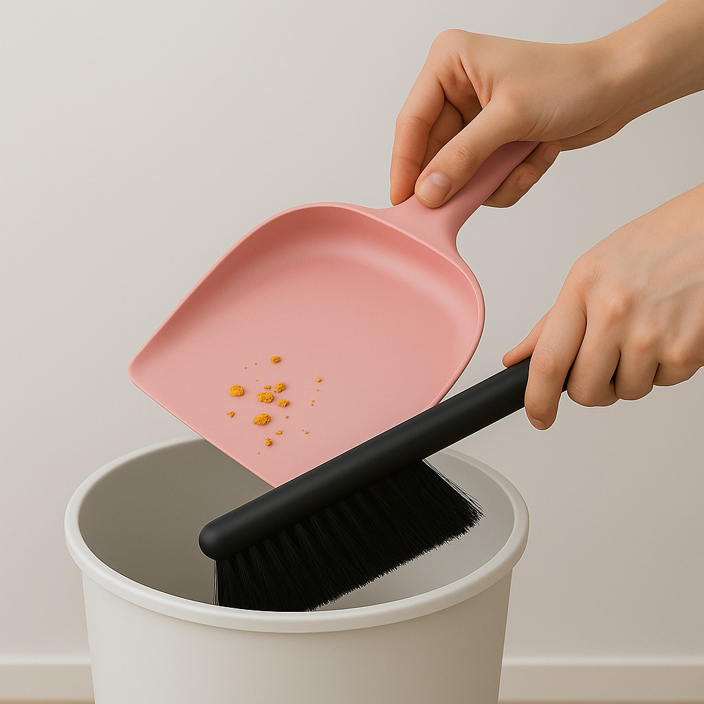 Sleek Modern Brush and Dustpan Set Design Peach SOFT NYLON BRISTLES