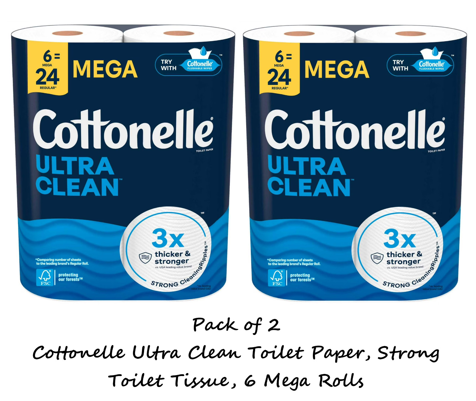 Cottonelle Ultra Clean Toilet Paper, Strong Toilet Tissue, 6 Mega Rolls (2 Pack)