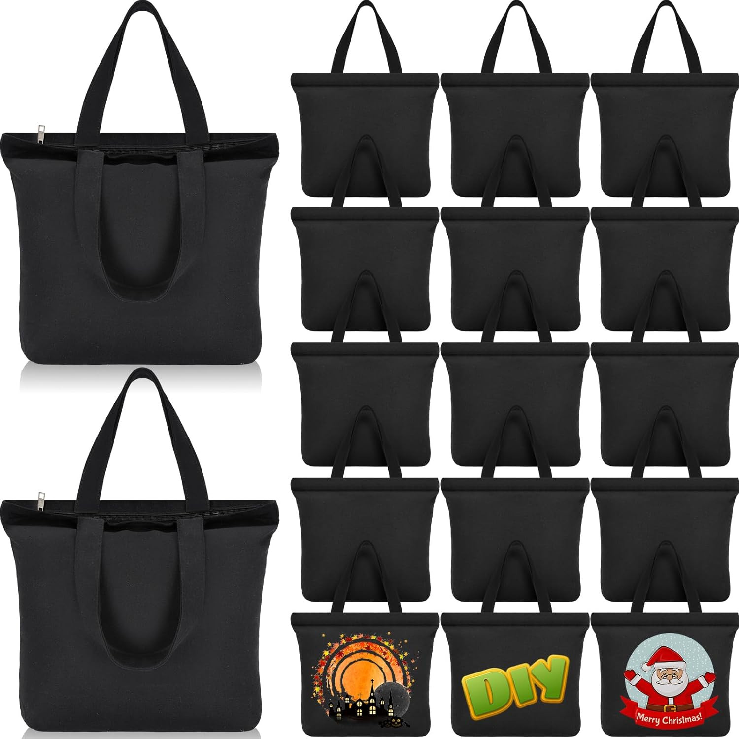 15 Pcs Canvas Tote Bags Bulk Blank Cotton Canvas Bag with Zipper Handles Reus…