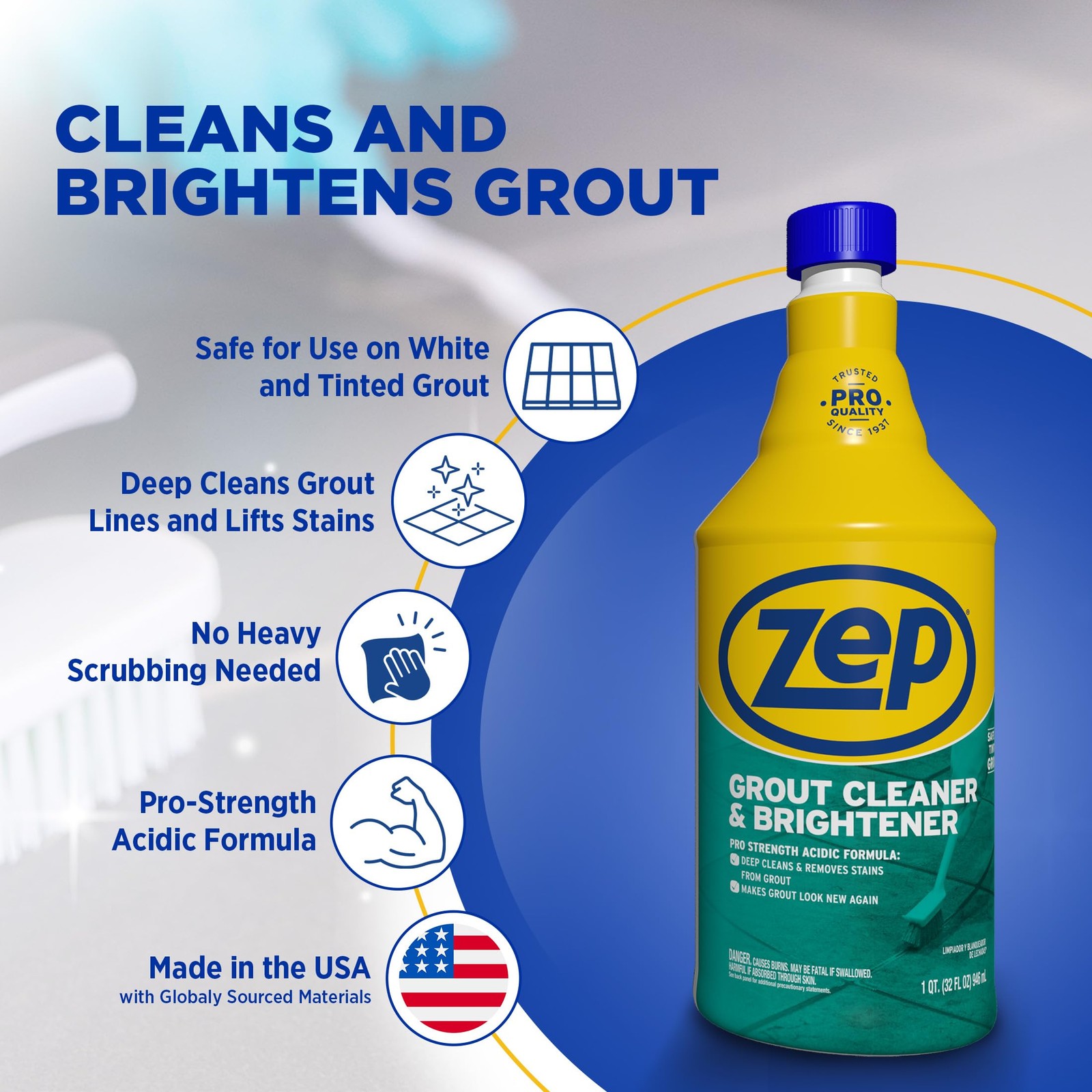 Zep Grout Cleaner and Brightener – 32 Ounce 32 Fl Oz (Pack of 1), ESSU104632