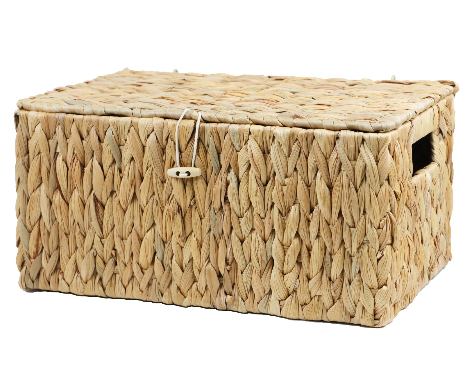 14.2×9.4×7 Inch Large Wicker Basket Lid Rectangular Water Hyacinth Storage