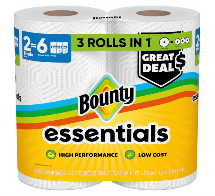 Bounty Essentials Select-A-Size Paper Towels White 2 Triple Rolls 6 Regular Roll