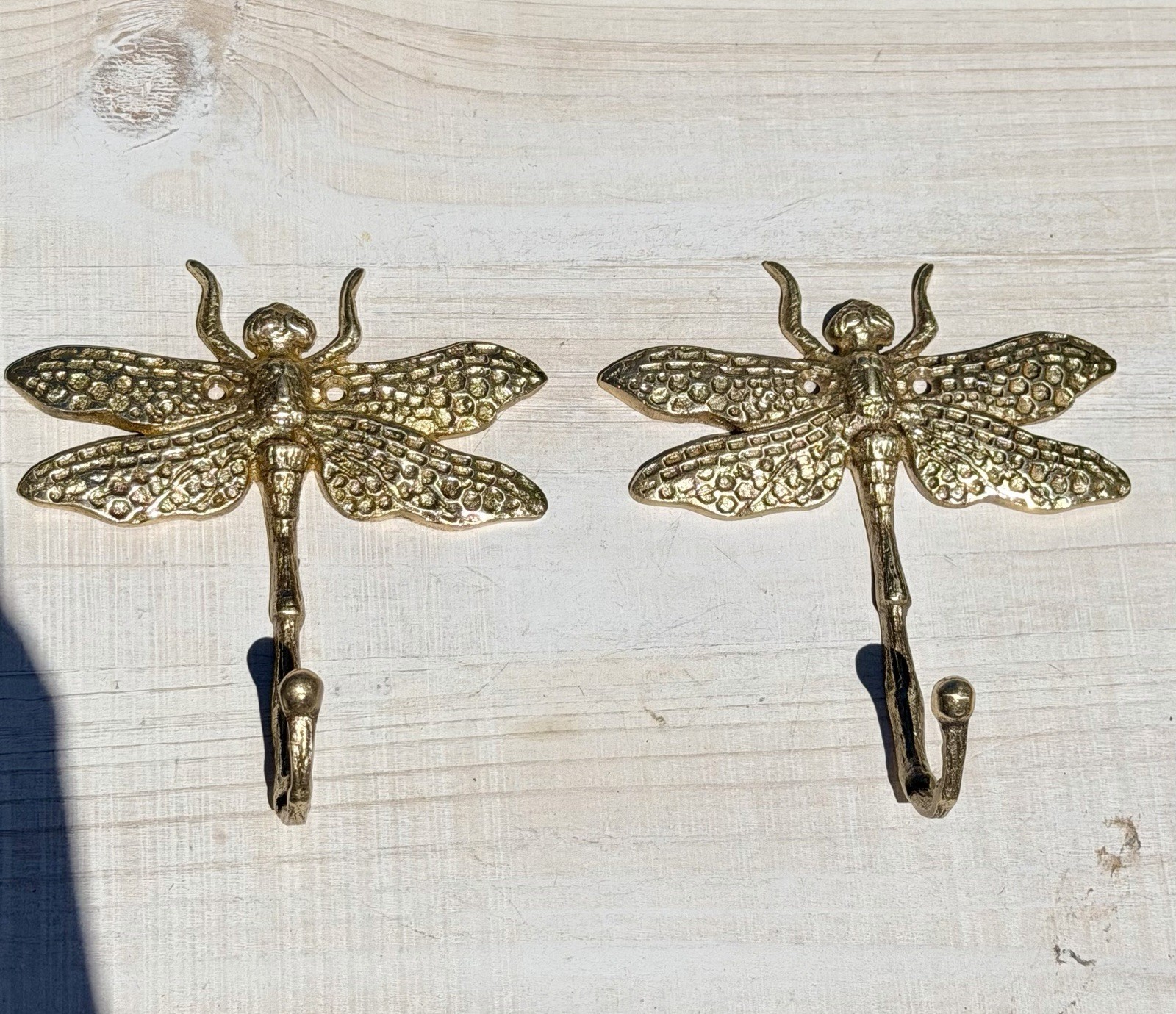 Gold Metal Wall Hook Dragonfly Polished Finish Set of 2 Art Nouveau Wall Mounted