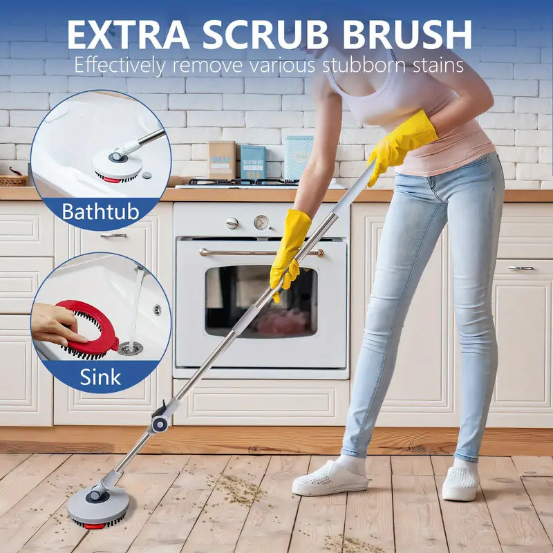 60″ Mop and Bucket Wringer Set Household Cleaning w/6PCS Mop Pads+1 Scrub Brush