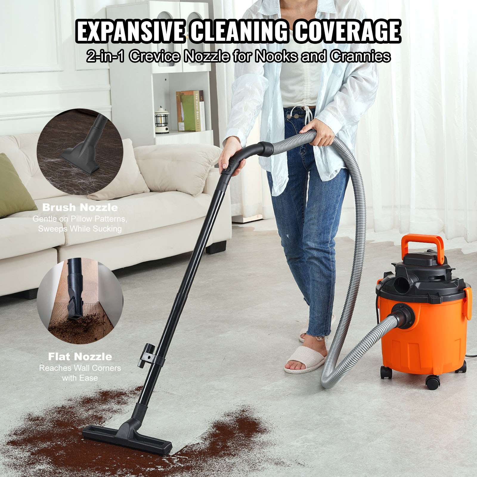VEVOR Wet Dry Shop Vac Vacuum 5 Gallon 6 Peak HP Cleaner Portable Hose Blower