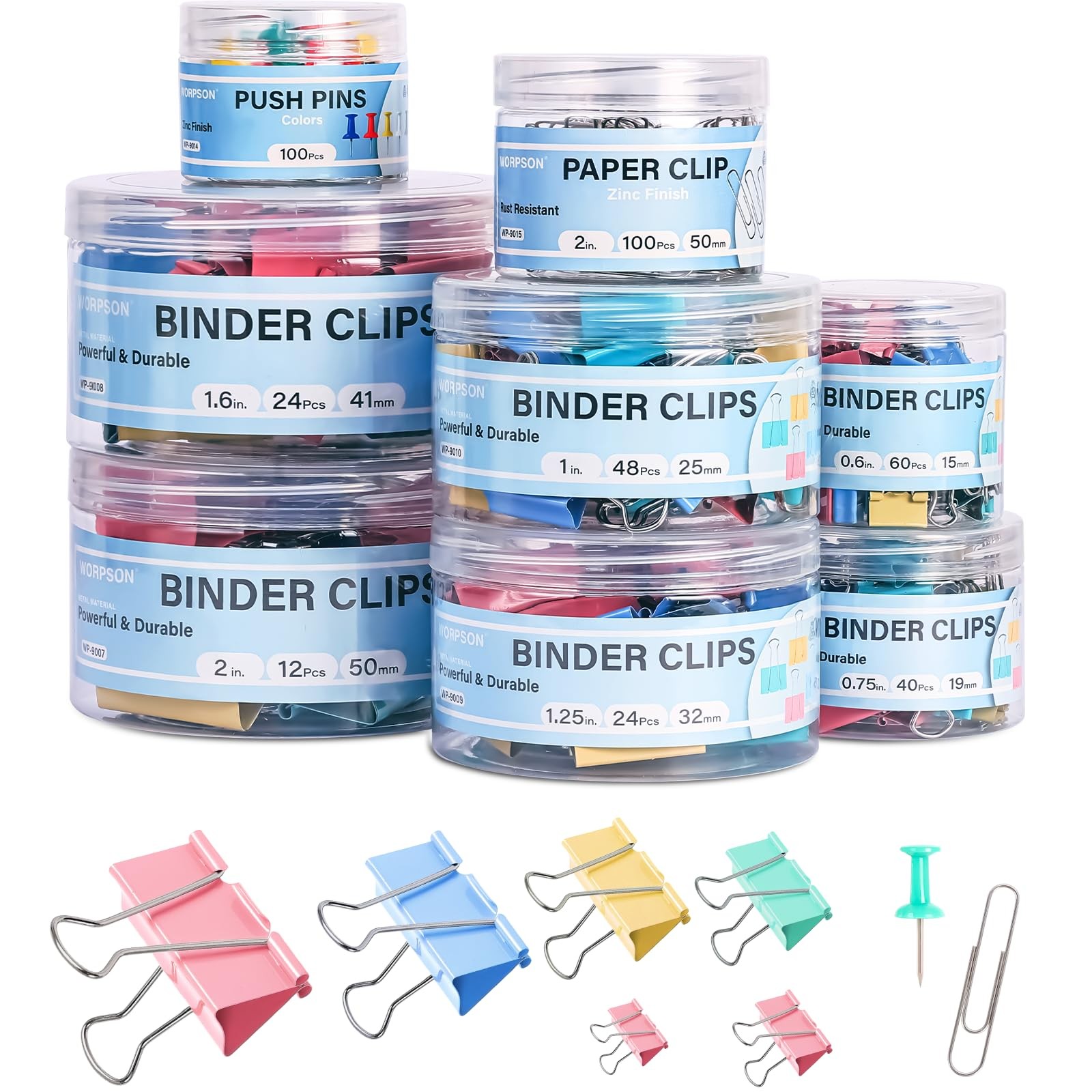 WORPSON 408 PCS Binder Clips Paper Clamps Assorted Sizes 408 Pcs, Multicolor