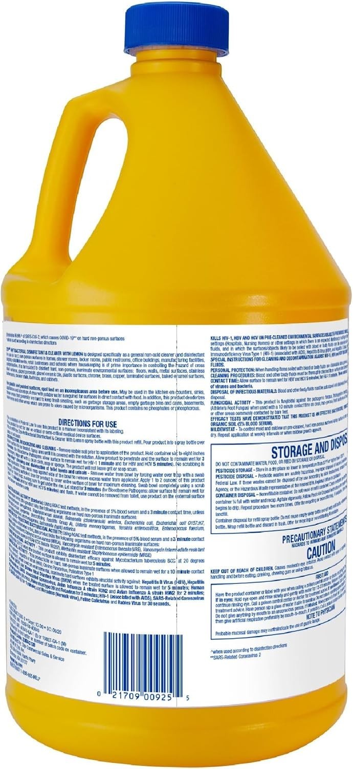 Commercial Antibacterial Disinfectant Cleaner Lemon 1 Gal Bottle