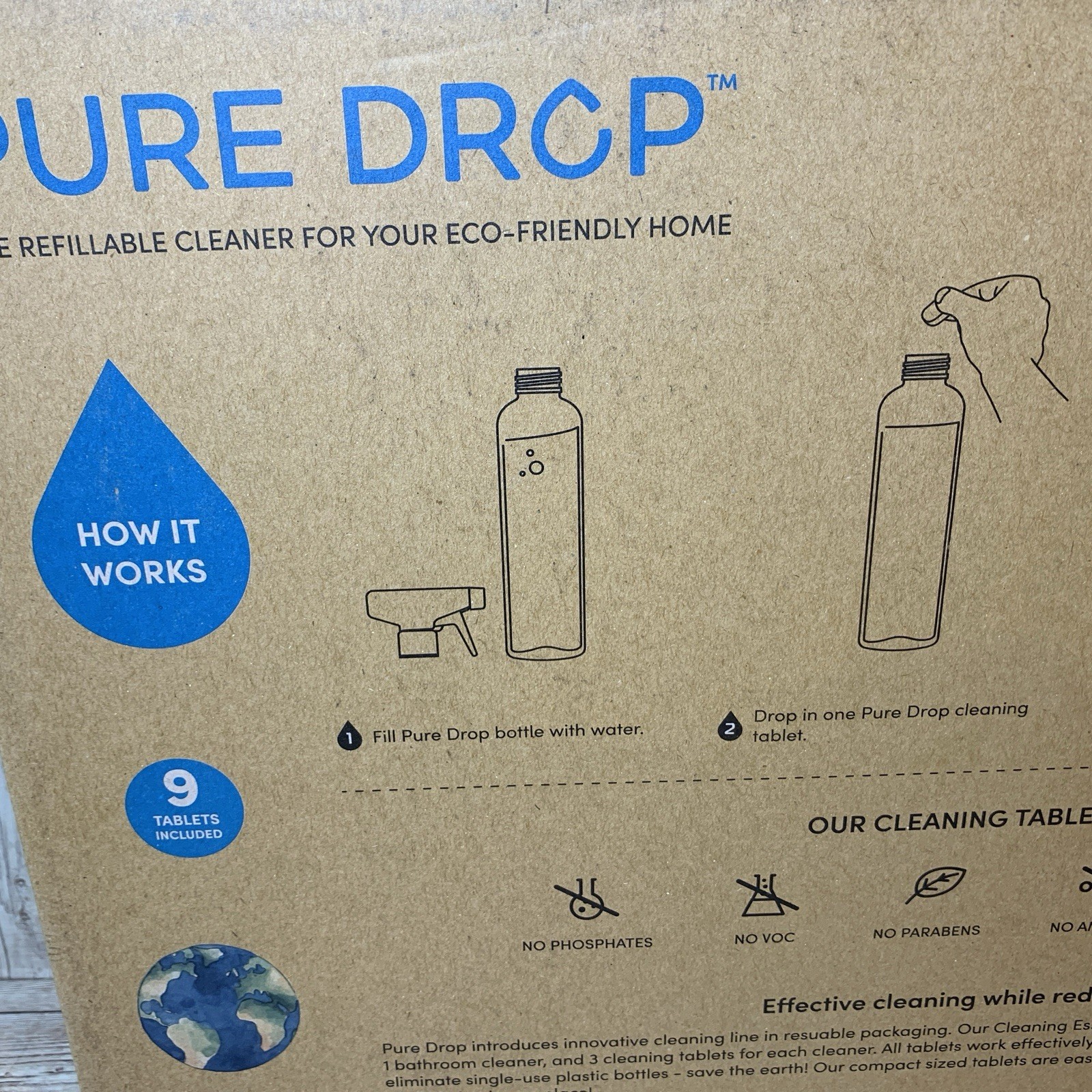 PURE DROP 3 Pack EcoFriendly 26oz Plastic Spray Bottles + 9 Cleaning Tablets NIP
